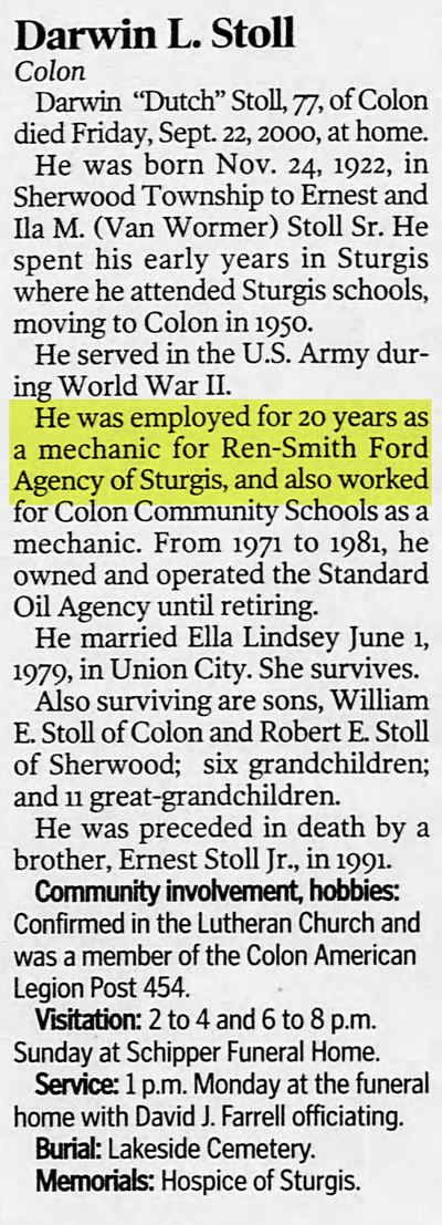 Sturgis Auto Dealers - Sat Sep 23 2000 Former Mechanic Passes Away